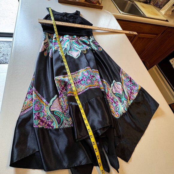 Signature by Sangria Dress Size 16 Black Multi Asymmetrical Handkerchief Hem - Picture 6 of 11